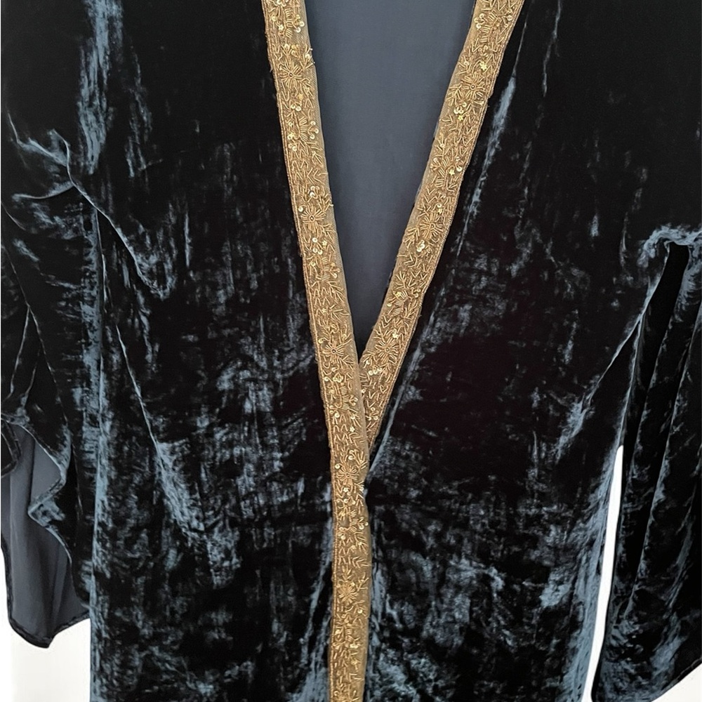 T.ba Spain Silk Velvet Witchy Jacket -Embroidered Gold Beaded * Stevie Nicks - Picture 3 of 6